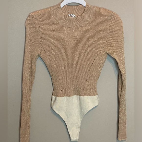 Free People Tops - FP Intimately ribbed mock-neck long sleeve metallic rainbow bodysuit